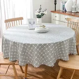 Moderne Und Minimalistische Runde Tischdecke Aus Baumwolle Und Leinen, Bestickt Mit Kreuzstich. Große Runde Tischdecke.