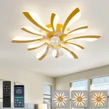 YUNLONG 78cm Deckenventilator mit Beleuchtung DC Großer Deckenlampe mit Ventilator und Fernbedienung Dimmbar Sommer/winter Deckenventilator mit Lampe Leise Moderne für Schlafzimmer Wohnzimmer,Gold