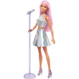 Barbie Pop-Star-Puppe gekleidet in einem schillernden Rock mit Mikrofon und rosafarbenem Haar, Geschenk für Kinder von 3 bis 7 Jahren, JCW42, Schillernd