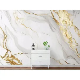 WallArena Fototapete Marmor Steinwand gold Tapete Wohnzimmer 200x140