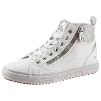 Mustang Shoes 1365603-1 weiss HW 21/22 für Damen, High Top Sneaker mit bedrucktem Fellimitat-Kragen Gr. 38 EU