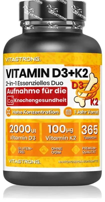VITASTRONG Vitamin D3 + K2 Tabletten für eine normale Funktion des Immunsystems, gesunde Knochen und Zähne und gute Muskelaktivität 365 g