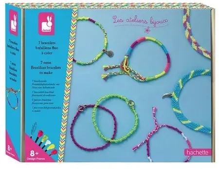 Janod - Kreativ-Set - 7 brasilianische Armbänder in Neonfarben zum Basteln