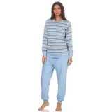 normann Eleganter Damen Frottee Pyjama Schlafanzug mit Bündchen in Streifenoptik - 291 201 13 572, Farbe:hellblau, Größe2:40/42 - 40-42