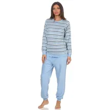 normann Eleganter Damen Frottee Pyjama Schlafanzug mit Bündchen in Streifenoptik - 291 201 13 572, Farbe:hellblau, Größe2:40/42 - 40-42