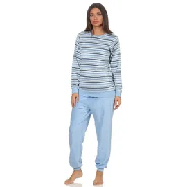 normann Eleganter Damen Frottee Pyjama Schlafanzug mit Bündchen in Streifenoptik - 291 201 13 572, Farbe:hellblau, Größe2:40/42 - 40-42