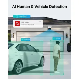ZOSI 2K Überwachungskamera Aussen WLAN mit Plug-in Strom, 360°WiFi IP Kamera Outdoor, KI Personenerkennng, Automatisch Verfolgung, 2-Wege-Audio,Funktioniert mit Alexa,C289
