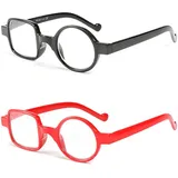 kodilin Runde quadratische Lesebrille Männer Lesebrille Frauen 2-Stücke, Anti Hellblau für Computer oder Gaming, Federscharnier, Lesebrille (schwarz+rot, 3.0) - Einheitsgröße