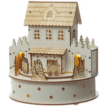 MARELIDA LED Weihnachtsszene mit Musik/fahrendem Zug Weihnachtsdorf Spieluhr