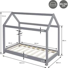 ML-Design Hausbett 80 x 160 cm Kiefer grau