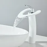 Wasserfall Wasserhahn Bad Wasserhahn für Badezimmer, Aus Erstklassigem Messing,Mischbatterie Waschbecken Wasserhahn Einhebel Heiß und Kalt Mischbatterie(Weiß)