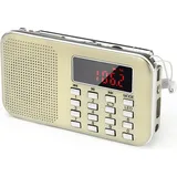 Mini-Taschenradio mit FM-Funktion, LED-Taschenlampe, Digitalradio-Lautsprecher, unterstützt Micro-SD-/TF-Karten/USB, automatische Sendersuche und ...