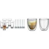 WMF Clever&More Latte Macchiato Gläser Set 12-teilig, Latte Gläser mit Löffel 280 ml & Kult doppelwandige Cappuccino Gläser Set 2-teilig, doppelwandige Gläser 250ml, Schwebeeffekt, 2 Stück (1er Pack)