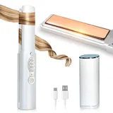Glätteisen Kabellos mit 5000mAh Akku Titan Haarglätter und Lockenstab 2 in 1 Mini Tragbares Reiseglätteisen 3 Einstellbare Temperaturen Schnelleres Erhitzen für alle Haartypen (Weiß)