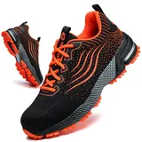 CYKYGGO Arbeitsschuhe Herren Sicherheitsschuhe Damen Leicht Sportlich Stahlkappe mit Dämpfung Stahlkappenschuhe rutschfest Atmungsaktiv Sneaker Orange 43 - 43 EU