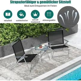Costway Bistrotisch 2 Stühlen, klappbarer Balkonset, 3-teilig Gartenmöbel-Set, niedrige Sitzhöhe, Sitzgarnitur Sitzgruppe Balkonmöbel Garte... - Schwarz/Silber