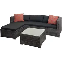 Mendler Poly-Rattan Garnitur HWC-F57, Balkon-/Garten-/Lounge-Set Sofa Sitzgruppe ~ grau, Kissen dunkelgrau mit Deko-Kissen