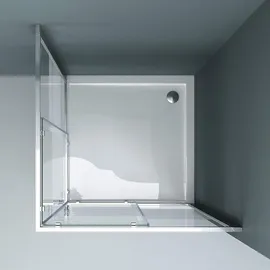 SoGood doporro 100x80cm Eckeinstieg Duschkabine Schiebetür Duschabtrennung Milchglas Streifen Eckdusche 6mmESG Glas Höhe 190cm Links/Rechts montierbar R... - Transparent/milchig