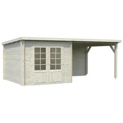 PALMAKO Blockbohlenhaus »Ella«, Holz, BxHxT: 554 x 214 x 300 cm (Außenmaße inkl. Dachüberstand) - braun