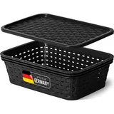 Novaliv Aufbewahrungsbox mit Deckel Mini 1L Korb Schwarz in Rattan Design Lebensmittelecht Aufbewahrungskorb Stapelbox Nestbar Kunststoff BPA-frei ...