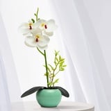 Walkbee Kunstblumen im Topf, Künstliche Orchideen im Topf, 27cm Künstliche Orchideen Phalaenopsis Deko mit Grünem Keramik Töpfe für Tischdekoration Wohnkultur Büro Hochzeitsfeier Dekoration Weiß