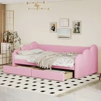 Polsterbett 90*200cm, Schlafsofa, Multifunktionsbett mit Rückenlehne und Armlehnen mit 2 Ablagefächern, Kunstlederstoff, Kinderbett Jugendgästeb... - Rosa