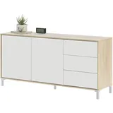 Habitdesign Sideboard mit zwei Türen und drei Schubladen, Eichenfarbe, 154 x 74 x 41 cm.