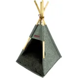 Spetebo - Haustier Zelt Aus Holz Und Filz In Grau Mit Kissen - Ca. 80x44x42 Cm - Stabiles Katzen Tipi Hunde Zelt Haus Bett Waschbar Schlafplatz