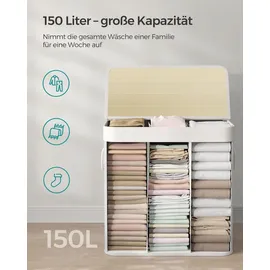 Songmics Wäschekorb mit Deckel 150L weiß