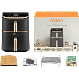 COSORI CAF-DC123S-DDER Turbo Tower Pro Smart Heißluftfritteuse 2630 Watt Dunkelgrau/Gold