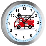 CreaDesign Funkwanduhr Funkuhr, Kinder Wanduhr, Kinderuhr, Kinderzimmer Feuerwehr Drehleiter (geräuscharmes Uhrwerk) bunt