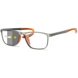 Lanomi Selbsttönende Lesebrille mit Sonnen Schutz Damen Herren Photochrome Brille 1,0 bis 3,5 Blaulichtfilter Rechteckig Flexibel Sonnenbrille Grau Rahmen Orange Arm(Grau photochrom) 3.0 - M