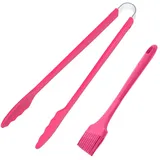 Kochblume Kochbesteck-Set Gourmetzange + Pinsel L Vollsilikon - 2-tlg. - pink rosa