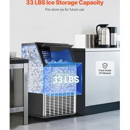 Vevor kommerzielle Eismaschine (45,36 kg/Tag) Eisbereiter mit 14,97 kg 45 Eiswürfel in 15 Minuten, LED-Digitalanzeige, freistehend, selbstreinigend, für Bar Büro Restaurant