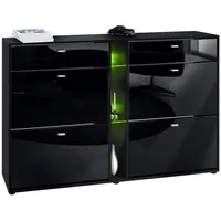 Vladon Schuhschrank, Schwarz Hochglanz, Holzwerkstoff, 155.5x95x28 cm, Garderobe, Schuhaufbewahrung,