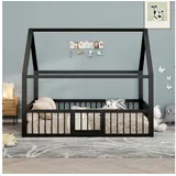 Ulife Kinderbett Schwarz Flachbett, Metallbett in Hausform mit Brüstung (1-tlg., Ohne Matratze), (1-tlg., Ohne Matratze), 140 x 200 cm schwarz