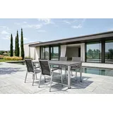 KETTLER Cubic/ Basic Plus Padded Garten-Essgruppe, silber/anthrazit, Alu/Textilene, Tisch 160x90 cm, 4 Stapelsessel