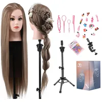Anstar Frisierkopf Echthaar mit Ständer, 26 Zoll 100% Synthetisches Haar Frisurenkopf Trainingsköpfe für Friseure, Übungskopf Friseur Puppenkopf mit DIY Haare Frisuren Set