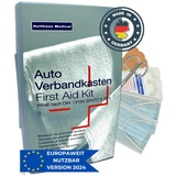 HierBeiDir Erste Hilfe KFZ- Verbandkasten - nach aktueller Norm 2024/2025 DIN 13164:2022 (StVO konform) – Verbandtasche für gesamt Europa – in Silber – MADE IN GERMANY