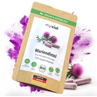 myvial® Bio Mariendistel Kapseln hochdosiert 120 Stück vegan ohne Zusätze plastikfrei verpackt - 400mg Mariendiestelkapseln aus dem Samen der Pflanze ohne Magnesiumstearat
