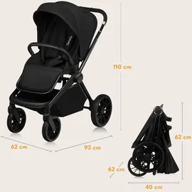 lionelo Mika Plus 2-in-1 Buggy 0-48 Monate (22kg), XXL-Verdeck mit UPF50+, 3-stufige Verstellung des Elterngriffs - Black Onyx - Schwarz