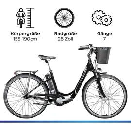 Zündapp Z517 E Bike Damenfahrrad 28 Zoll 155 - 190 cm mit 7 Gang Nabenschaltung und Rücktrittbremse - schwarz