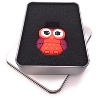 Onwomania Eule Vogel in Rot Große Augen USB Stick in Alu Geschenkbox 64 GB USB 3.0