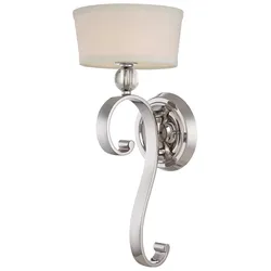 Licht-Erlebnisse Wandleuchte HEGELINA Silber Antik Weiß Metall Leinen Glas LE51175