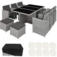 Tectake Rattan Sitzgruppe 12-tlg. Hellgrau