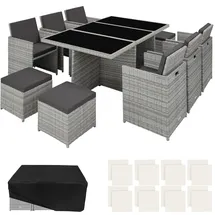 Tectake Rattan Sitzgruppe 12-tlg. Hellgrau