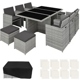 Tectake Rattan Sitzgruppe 12-tlg. Hellgrau