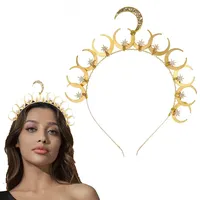 Flayem Mond Haarband Gold Sterne Kopfschmuck Göttin Haarreifen Braut Haarteil für Frauen und Mädchen