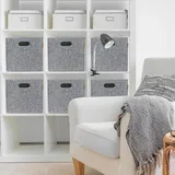 4er-Set Filz Aufbewahrungskörbe 30x30x30 cm dunkelgrau hellgrau mit Leder-Dekoelementen für Regale & Schränke - Hellgrau