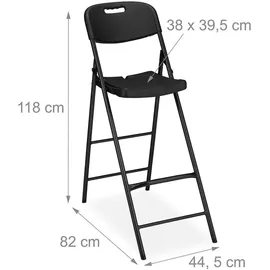 Relaxdays Barhocker klappbar, 2er Set, mit Lehne, HxBxT: 118 x 44,5 x 82 cm, hoher Barstuhl, Kunststoff & Stahl, schwarz
